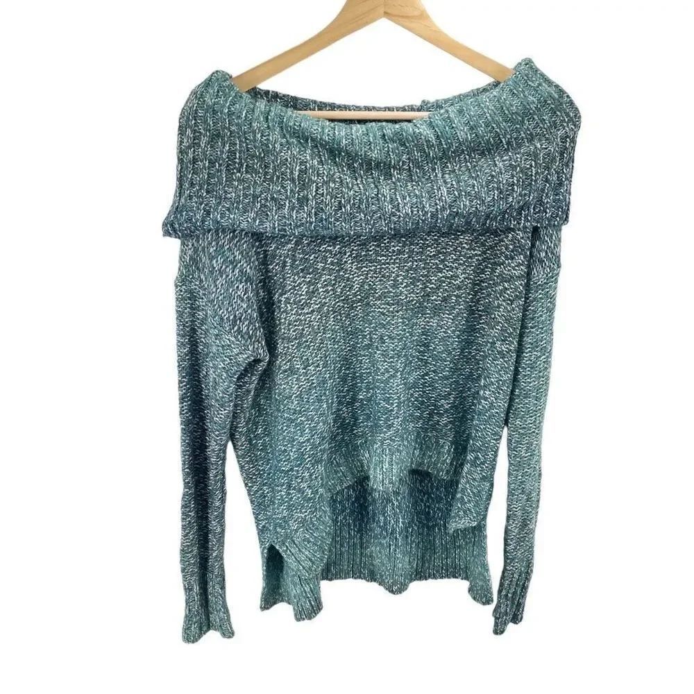 American Eagle Womens Off Shoulder Sweater Acrylic Blend Blue Green Size Medium
